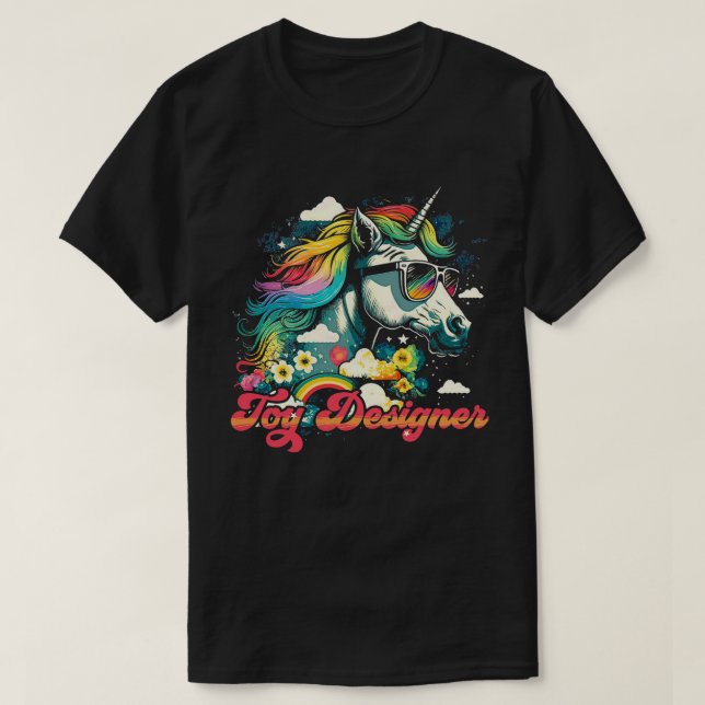 Camiseta Diseñador de juguetes Rainbow Unicorn (Diseño del anverso)