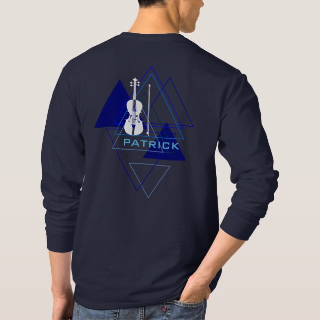 Camiseta Diseñador de violines de música azul de la marina  (Reverso)