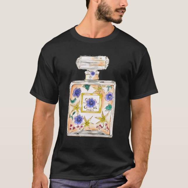 Camiseta Diseñador Perfume Botella Ilustracion Floral Arte (Anverso)