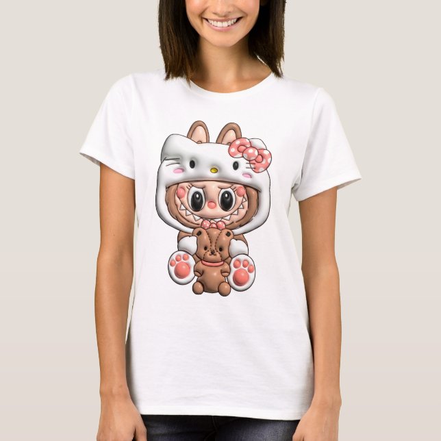Camiseta Diseño 3D Labubu con Hello Kitty (Anverso)