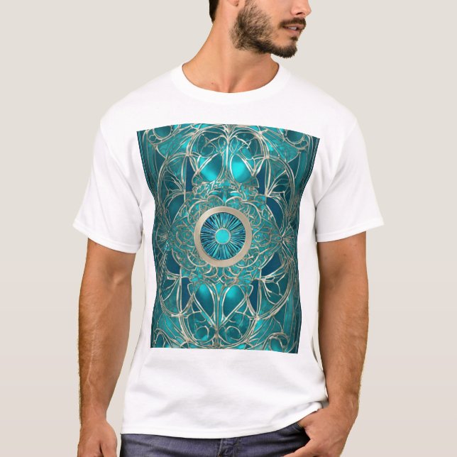 Camiseta Diseño abstracto de oro y Verde azulado de origen" (Anverso)