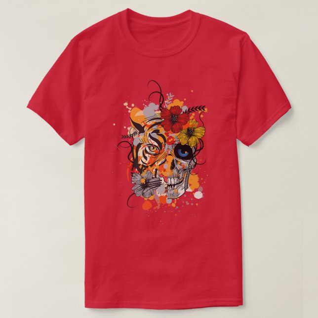 Camiseta Diseño abstracto del esqueleto teñido de tigres  (Diseño del anverso)