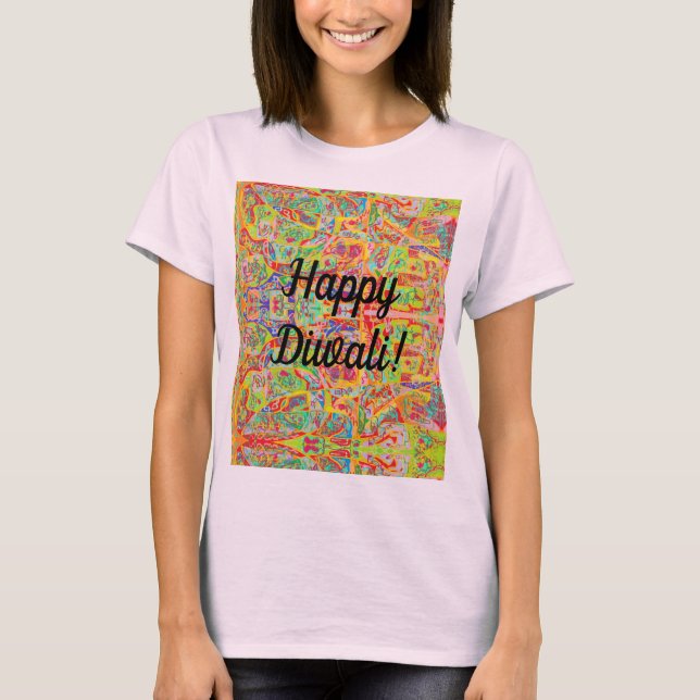 Camiseta diseño abstracto sari y Diwali feliz (Anverso)