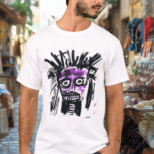 Camiseta Diseño Abstracto Tribal Cara - Urbano Púrpura y Ne