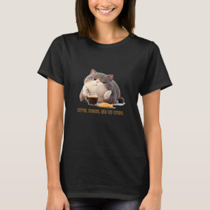 Camiseta Diseño Acogedor de Café, Galleta y Actitud Felina