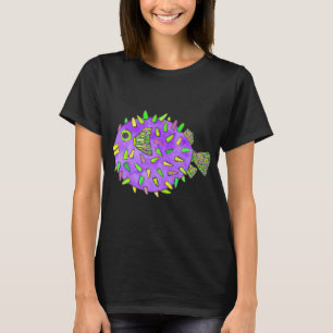 Camiseta Diseño acuarela de pez globo púrpura