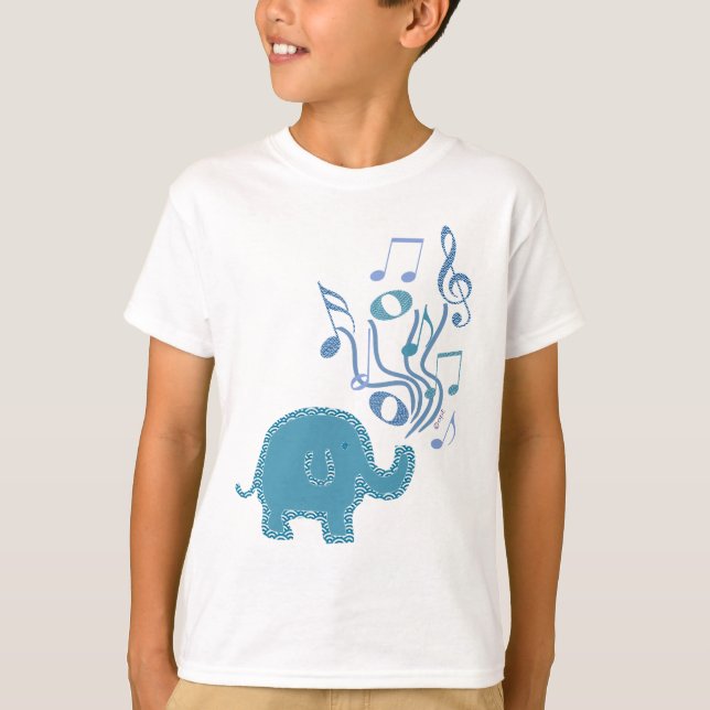 Camiseta diseño afortunado del elefante de las notas (Anverso)
