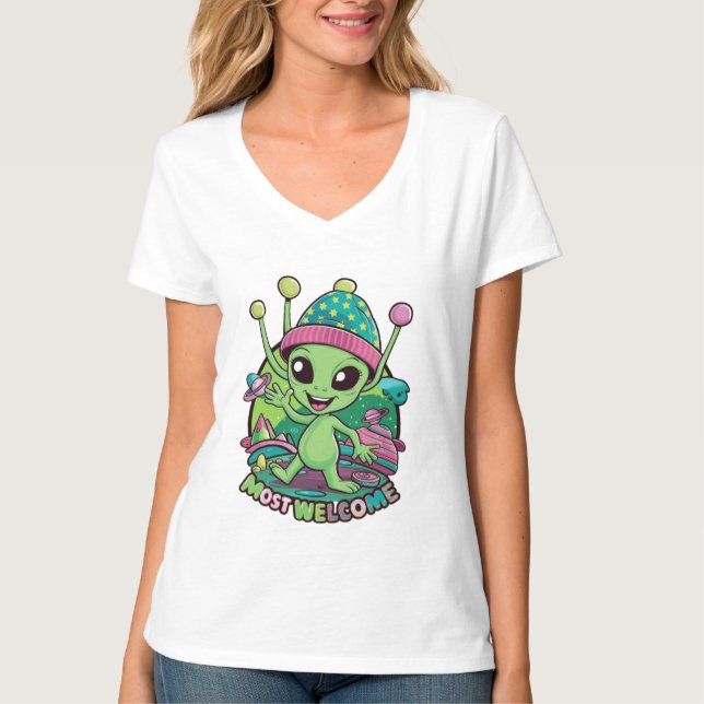Camiseta Diseño alienígena más bienvenido (Anverso)