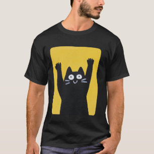Camiseta Diseño Amarillo Con Un Gato En Él Gato Negro