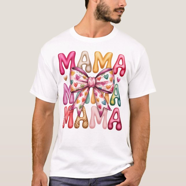Camiseta Diseño apilado Retro Heart Bow Mama (Anverso)