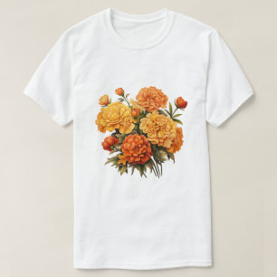 Camiseta Diseño Artístico de Concepto de Ramo Naranja