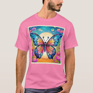 Camiseta Diseño artístico de mariposa floral