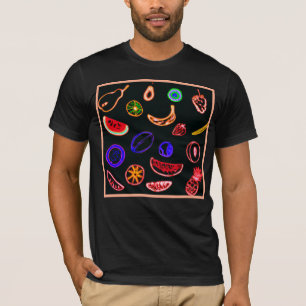 Camiseta Diseño artístico de patrones de frutas de neón