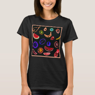Camiseta Diseño artístico de patrones de frutas de neón
