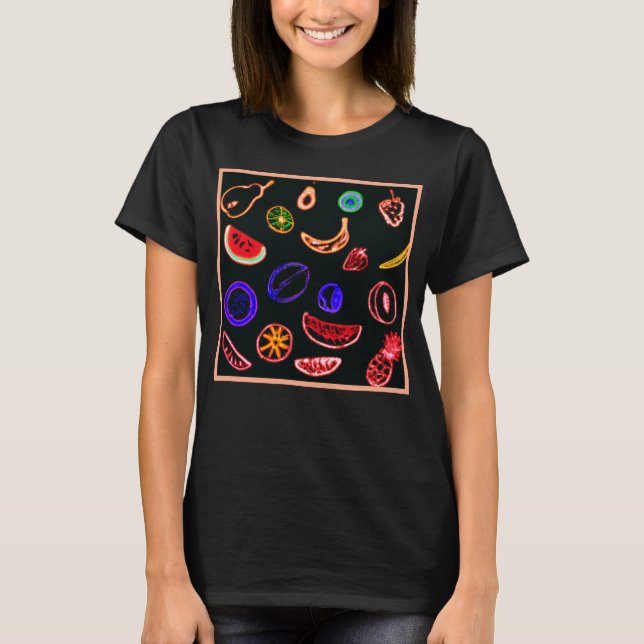 Camiseta Diseño artístico de patrones de frutas de neón (Anverso)