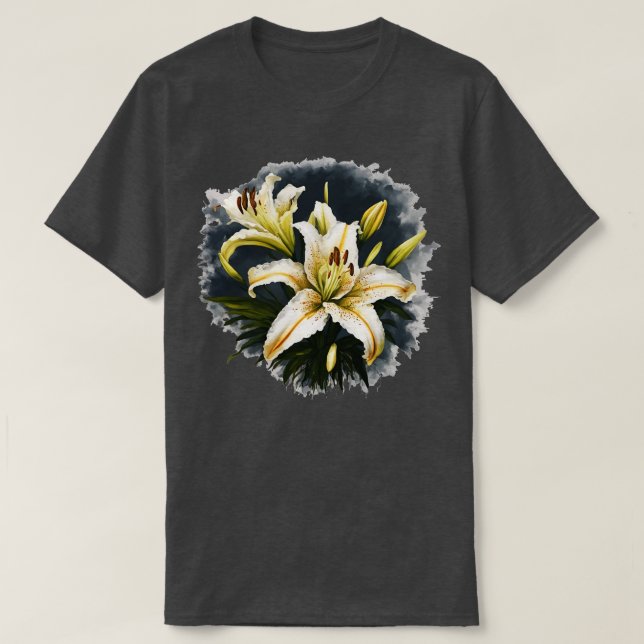 Camiseta Diseño artístico de vectores de lirios blancos (Diseño del anverso)