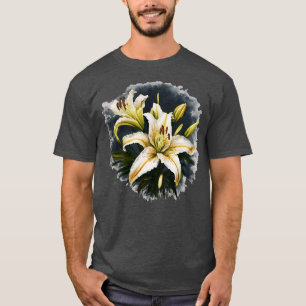Camiseta Diseño artístico de vectores de lirios blancos