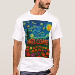 Camiseta Diseño Artístico Floral Noche Estrellada de Bienve