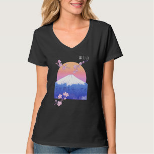 Camiseta Diseño artístico japonés del Monte Fuji con cereza