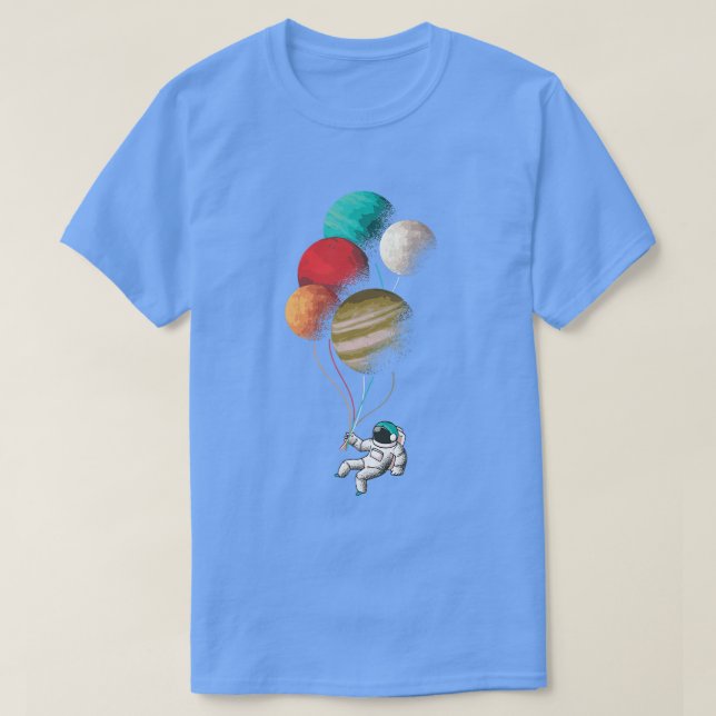 Camiseta Diseño astronauta con globos planetarios  (Diseño del anverso)