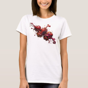 Camiseta Diseño atrevido de manzana abstracta roja en moda