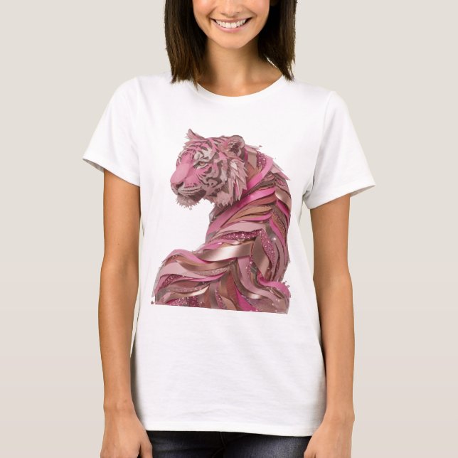 Camiseta Diseño audaz de TIGRE ROSA plata afilada (Anverso)