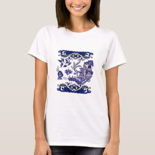 Camiseta Diseño azul clásico de China del sauce