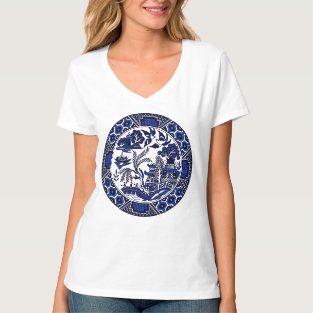 Camiseta Diseño azul clásico del sauce (Anverso)