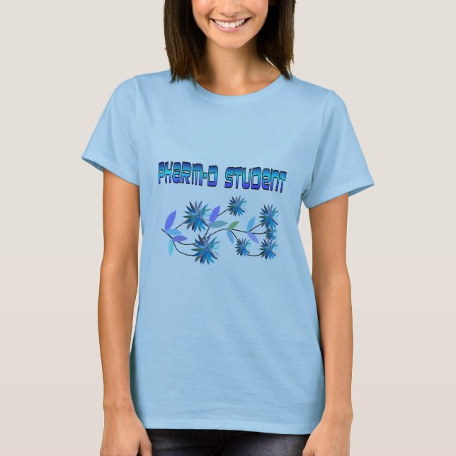 Camiseta Diseño azul de las flores del estudiante de Pharm (Anverso)