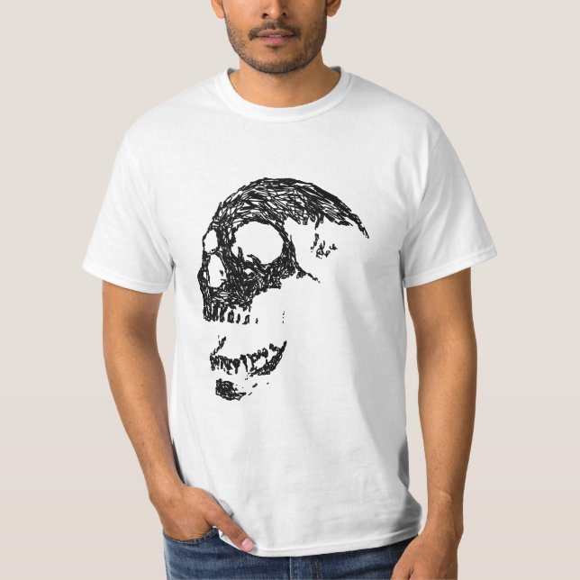Camiseta Diseño blanco y negro del cráneo (Anverso)