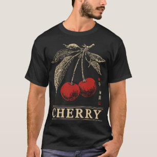 Camiseta Diseño botánico de frutas de cerezo rojo retro