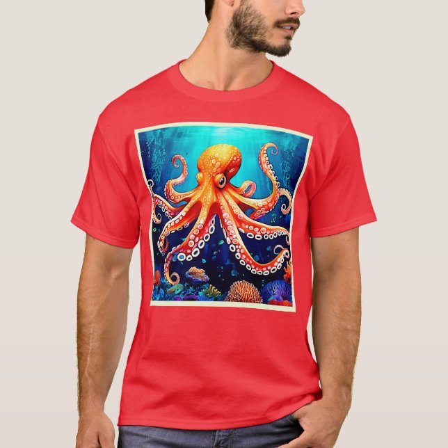 Camiseta Diseño brillante de pulpo en el mar profundo (Anverso)