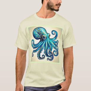 Camiseta Diseño brillante del Octopus azul marino