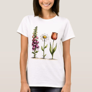 Camiseta Diseño caprichoso floral dedalera margarita tulipá