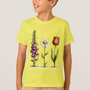 Camiseta Diseño caprichoso floral dedalera margarita tulipá