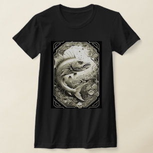 Camiseta Diseño Carmesí Impactante Pez Rojo Gráfico Negro