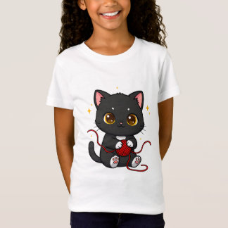 Camiseta Diseño Chibi de Gato Negro Juguetón