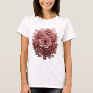 Camiseta Diseño Clásico de Plata ROSAS ROSADAS Y BRILLO