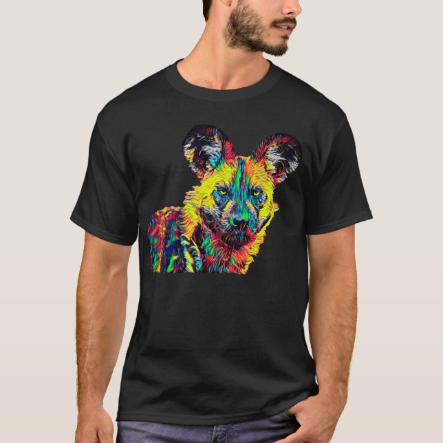 Camiseta Diseño coloreado africano del perro salvaje (Anverso)