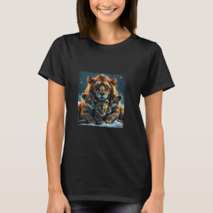 Camiseta Diseño conmovedor de león majestuoso y cachorros d
