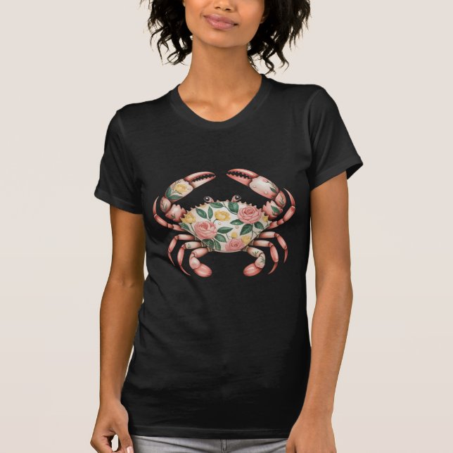 Camiseta Diseño costero de arte de cangrejo floral (Anverso)