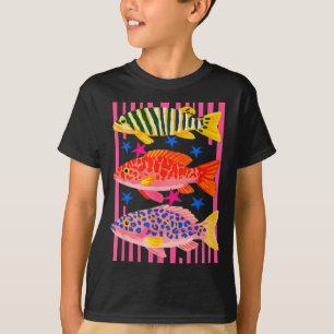 Camiseta Diseño Costero de Pez Trocal Colorido Elegante