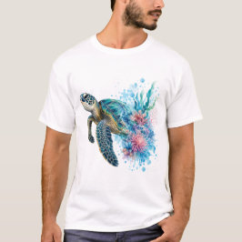 Camiseta Diseño costero oceánico de tortuga marina acuarela
