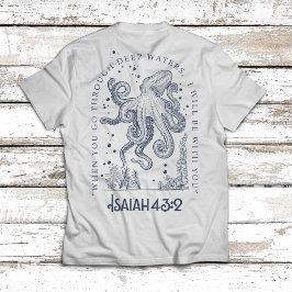 Camiseta Diseño Cristiano Pulpo Aguas Profundas Isaías 43: