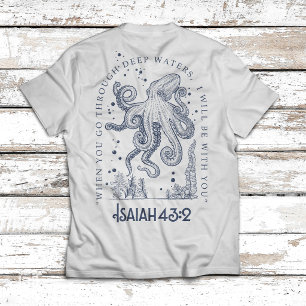 Camiseta Diseño Cristiano Pulpo Aguas Profundas  Isaías 43: