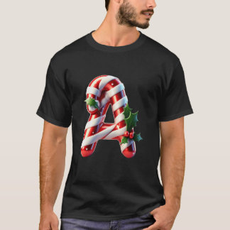 Camiseta Diseño de acebo con letra A de caramelo navideño