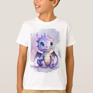Camiseta Diseño de acuarela de dragon para bebé morado