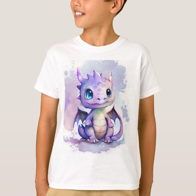 Camiseta Diseño de acuarela de dragon para bebé morado (Anverso)
