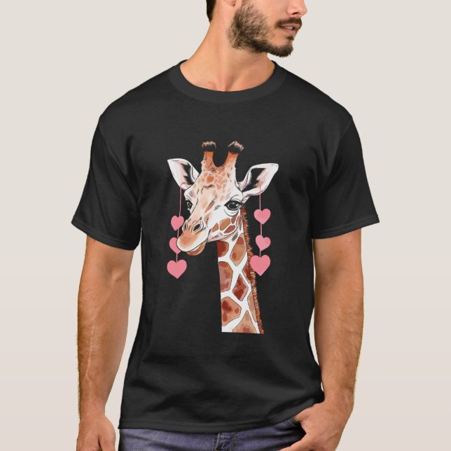 Camiseta Diseño de Acuarela de Jirafa con Globos de Corazón (Anverso)