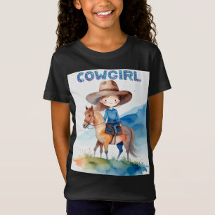 Camiseta Diseño de acuarela de niña vaquera linda montando 